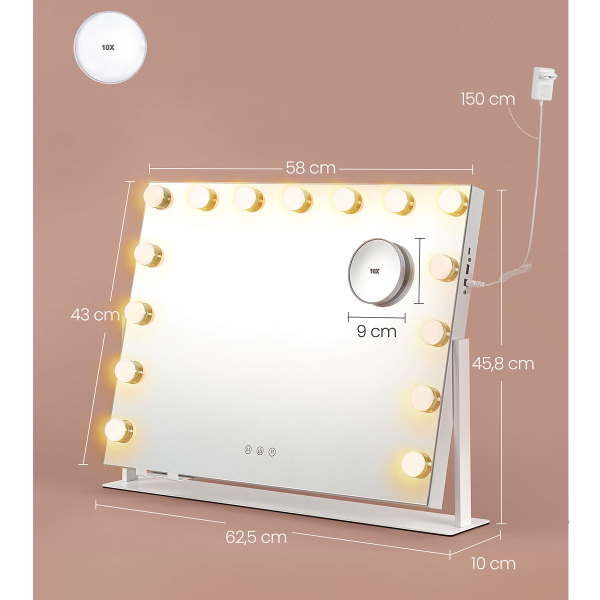 Επιτραπέζιος Καθρέφτης Με Led (62.5x10x45.8) Songmics LWM001W02