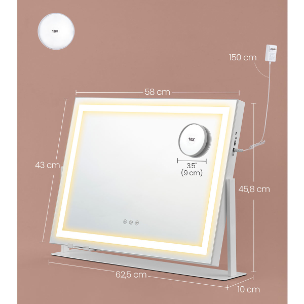 Επιτραπέζιος Καθρέφτης Με Led (62.5x10x45.8) Songmics LWM002W02