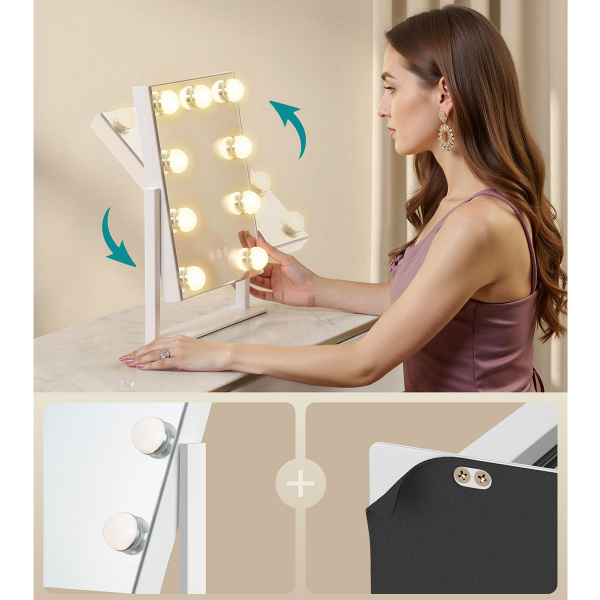 Επιτραπέζιος Καθρέφτης Με Led (30.5x6.5x36) Songmics LWM005WC02