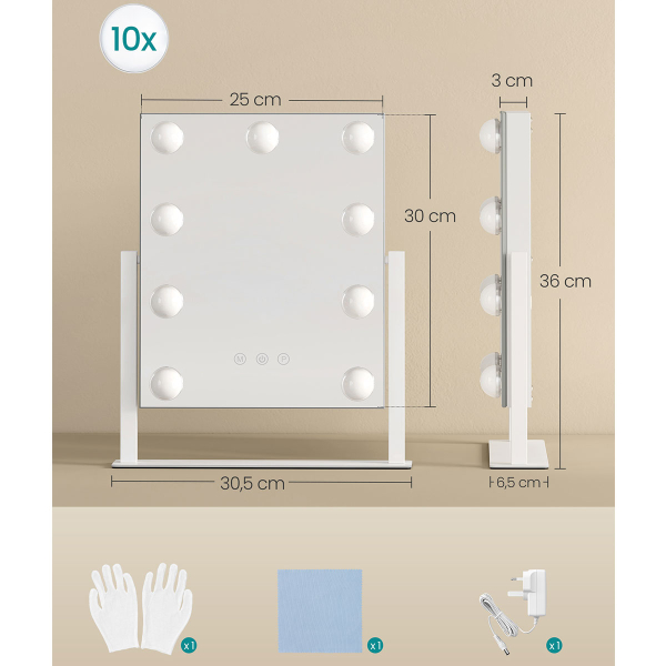 Επιτραπέζιος Καθρέφτης Με Led (30.5x6.5x36) Songmics LWM005WC02