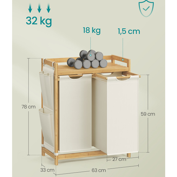 Καλάθια Απλύτων Με Πάγκο (63x33x78) Songmics RLH100WD01