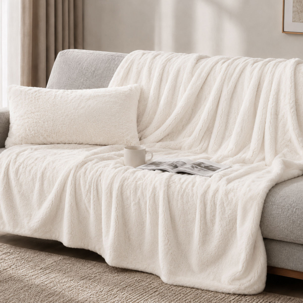 Ριχτάρι Καναπέ Τριθέσιου Γούνινο (180x280) Pol Rugs & Mats Rabbit Cream