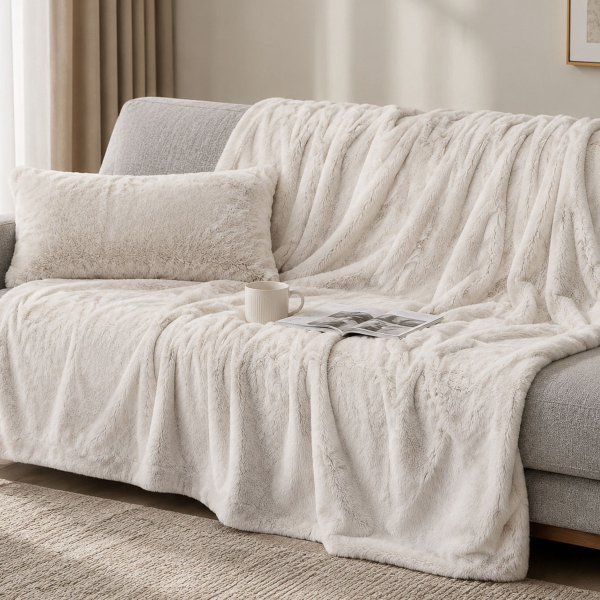 Ριχτάρι Καναπέ Τριθέσιου Γούνινο (180x280) Pol Rugs & Mats Rabbit Ivory