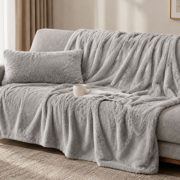 Ριχτάρι Καναπέ Διθέσιου Γούνινο (160x240) Pol Rugs & Mats Rabbit Silver