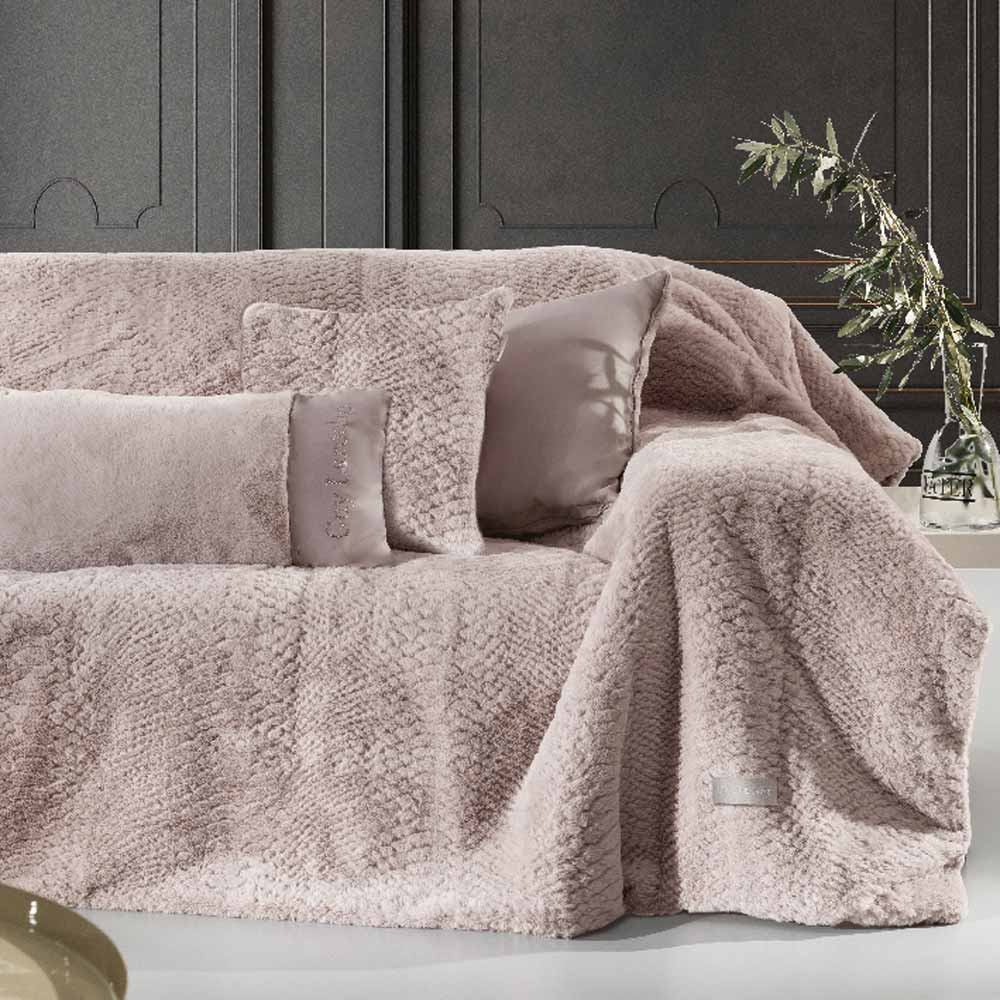 Γούνινη Κουβέρτα Καναπέ (130×170) + Γούνινο Διακοσμητικό Μαξιλάρι (45×45) Guy Laroche Crusty Old Pink