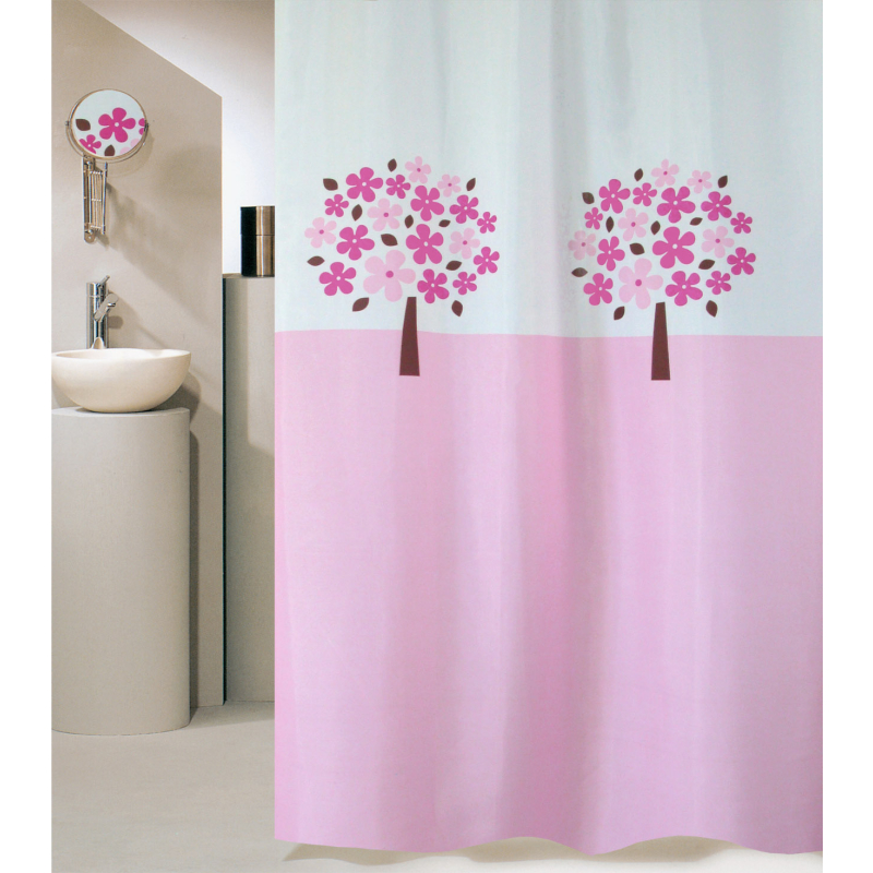 Κουρτίνα Μπάνιου (180x180) Με Κρίκους San Lorentzo Tree Pink