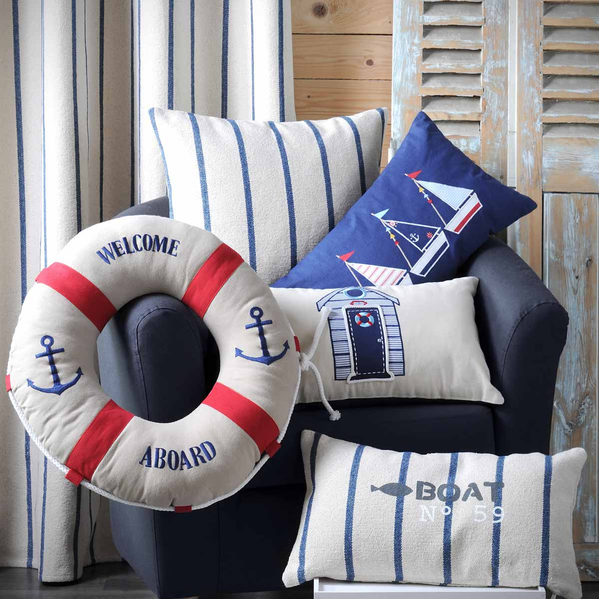 Κουρτίνα (135X260) με Τρουκς S-F St Trop Marine R61811008 Home Κουρτίνες Σαλονιού Spitishop
