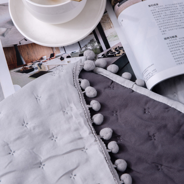 Κουβερλί Υπέρδιπλο (Σετ) Silk Fashion Ponpon Grey