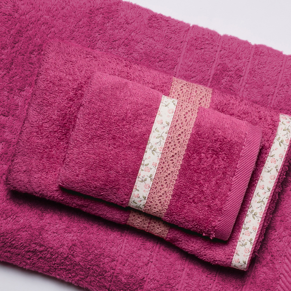 Πετσέτες Μπάνιου (Σετ 3τμχ) White Fabric Maella Pink