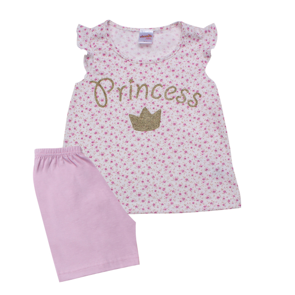Πιτζάμα Παιδική Καλοκαιρινή Minervakia Princess Dreams 61781-085 Εκρού/Ροζ