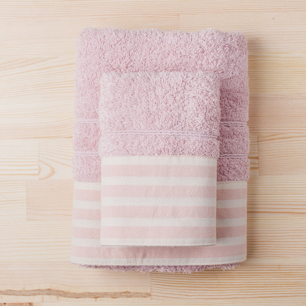 Πετσέτα Προσώπου (50x90) White Fabric Stripy Pink