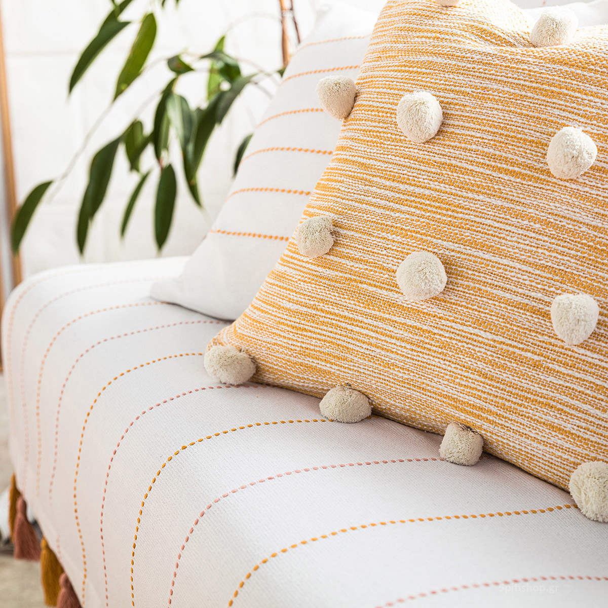 Διακοσμητική Μαξιλαροθήκη (43X43) Gofis Home Poms Mustard 555 10 Λευκά Είδη Σαλονιού Μαξιλάρια Διακοσμητικά Spitishop