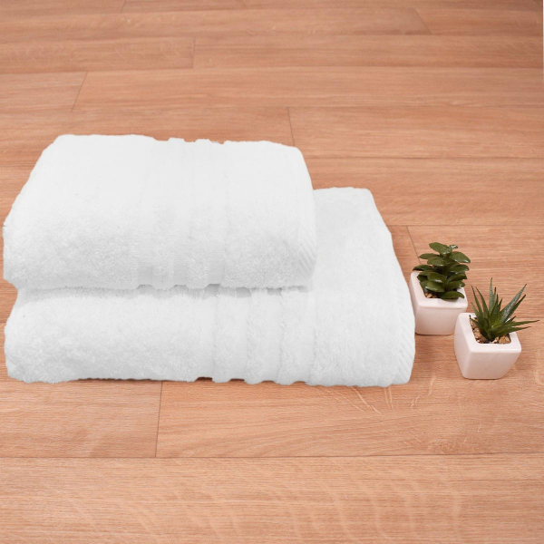 Πετσέτα Σώματος Λευκή (70x140) Hotel Ριγέ Φάσα 550gr/m2