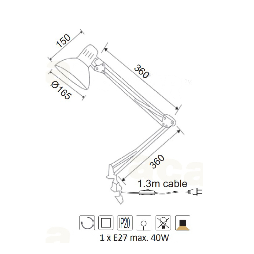 Πορτατίφ με Σφιγκτήρα Aca Penna Sf606Bb Black Home Φωτιστικά Επιτραπέζια Spitishop