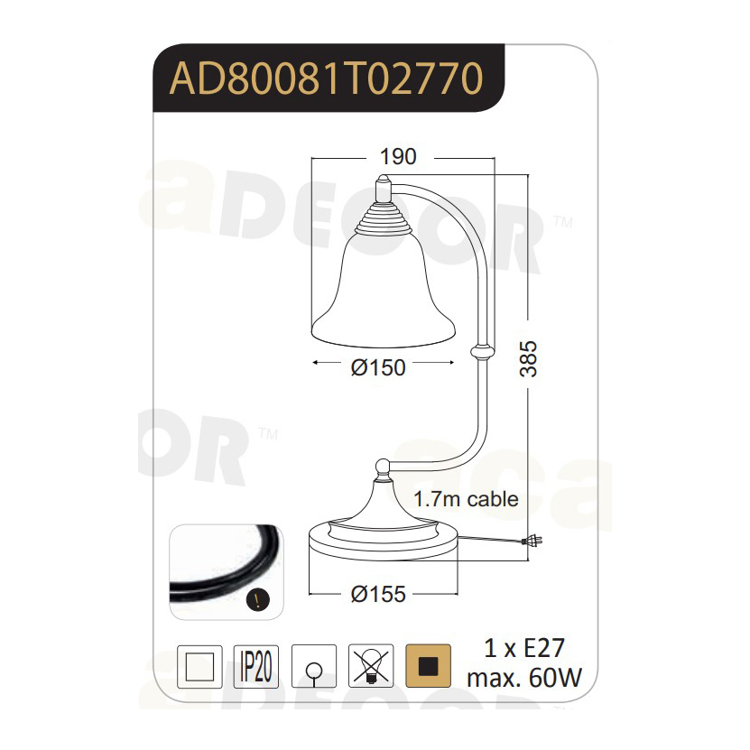 Πορτατίφ Aca Moby Ad80081T Black Copper Home Φωτιστικά Επιτραπέζια Spitishop