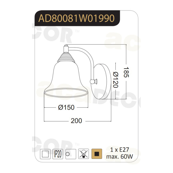 Απλίκα Τοίχου Aca Moby AD80081W Black/Copper