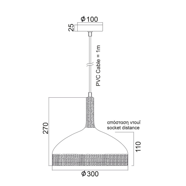 Φωτιστικό Οροφής Μονόφωτο Aca Cottage KS182630RR Rust