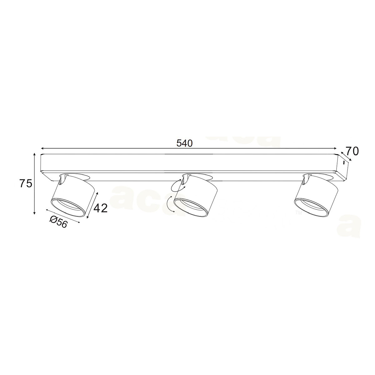 Σποτ Τρίφωτο Led Aca Pluto Ra33Leds54Bk Black Home Φωτιστικά Οροφής - Τοίχου Spitishop