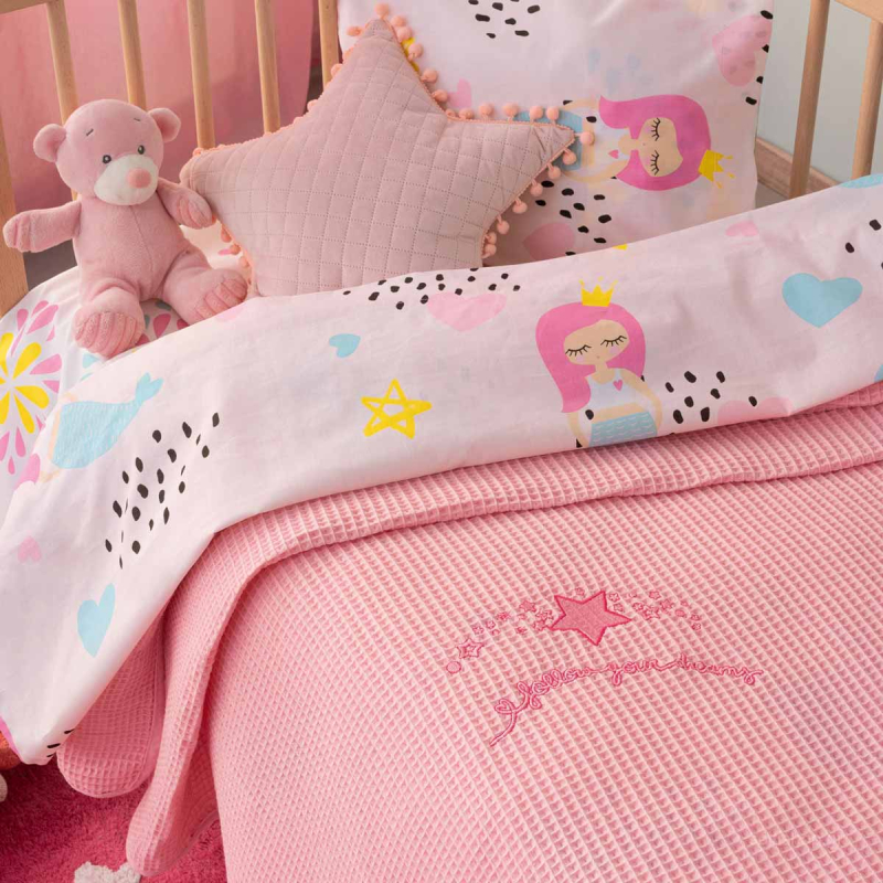 Κουβέρτα Πικέ Κούνιας Palamaiki Dreams Pink