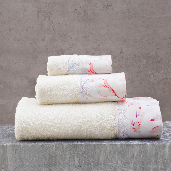 Πετσέτες Μπάνιου (Σετ 3τμχ) Rythmos Magnolia Ecru/Pink