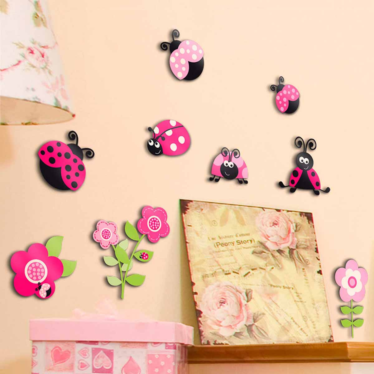Παιδικά Αφρώδη Αυτοκόλλητα Τοίχου Ango Pink Ladybugs 14506 136623