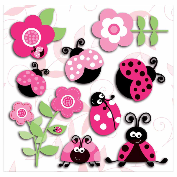 Παιδικά Αφρώδη Αυτοκόλλητα Τοίχου Ango Pink Ladybugs 14506