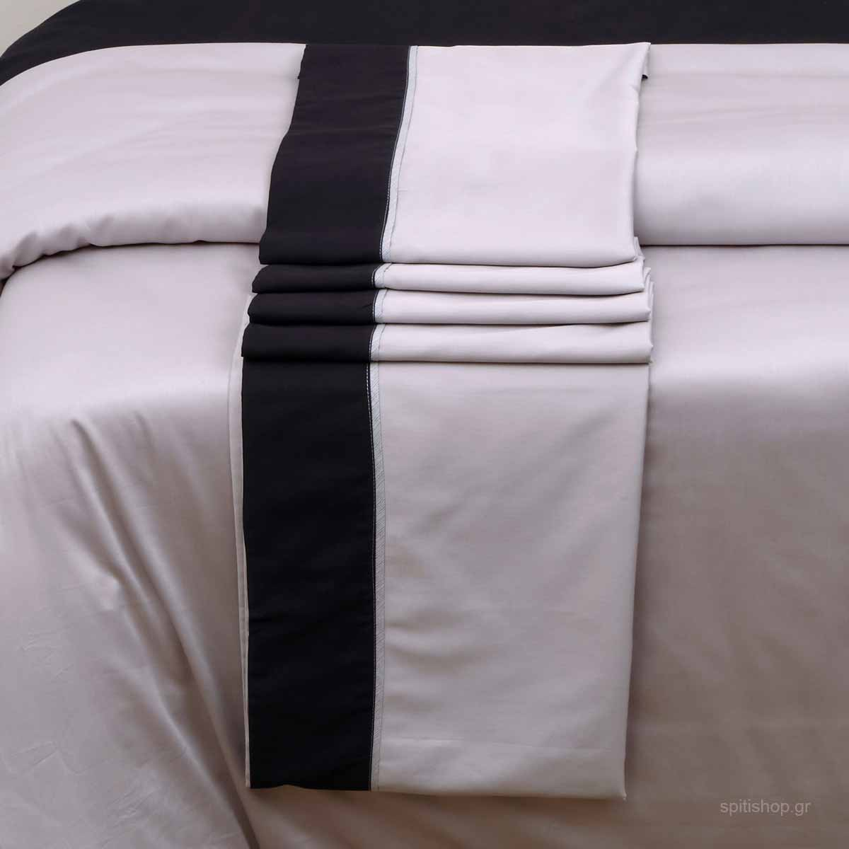 Σεντόνια Υπέρδιπλα (Σετ) Anna Riska Luxury Bicolour Grey Black Home Λευκά Είδη Κρεβατοκάμαρας Spitishop