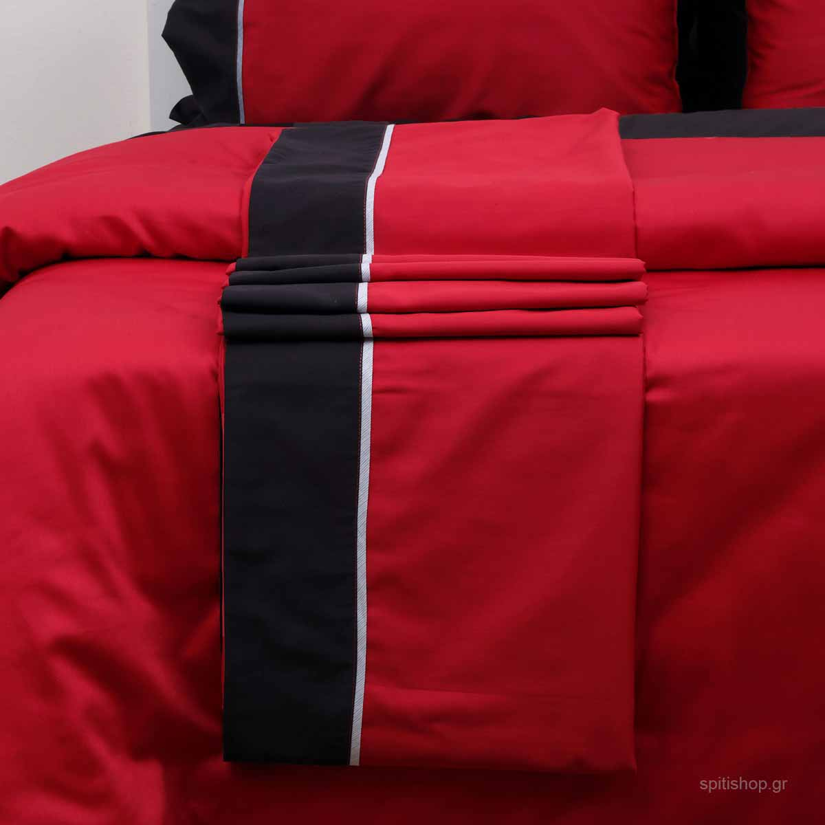 Σεντόνια Υπέρδιπλα (Σετ) Anna Riska Luxury Bicolour Red Black Home Λευκά Είδη Κρεβατοκάμαρας Spitishop