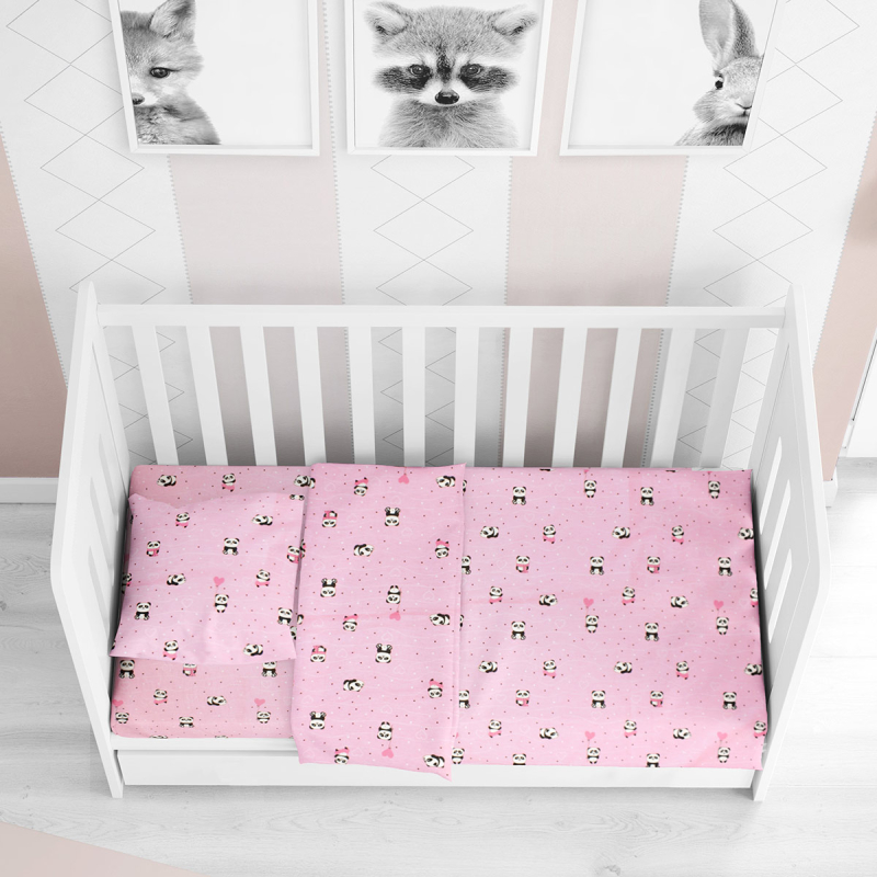 Σεντόνι Λίκνου Επίπεδο (80x110) Dimcol Panda 111 Pink