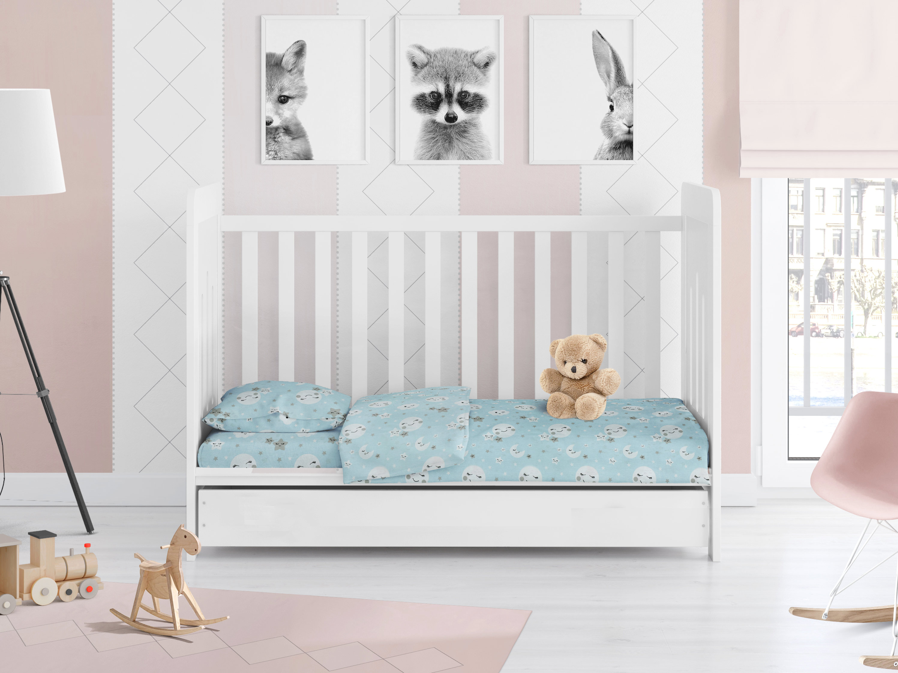 Σεντόνια Κούνιας (Σετ) Dimcol Smile 81 Blue Home Βρεφικά Προίκα Μωρού Spitishop