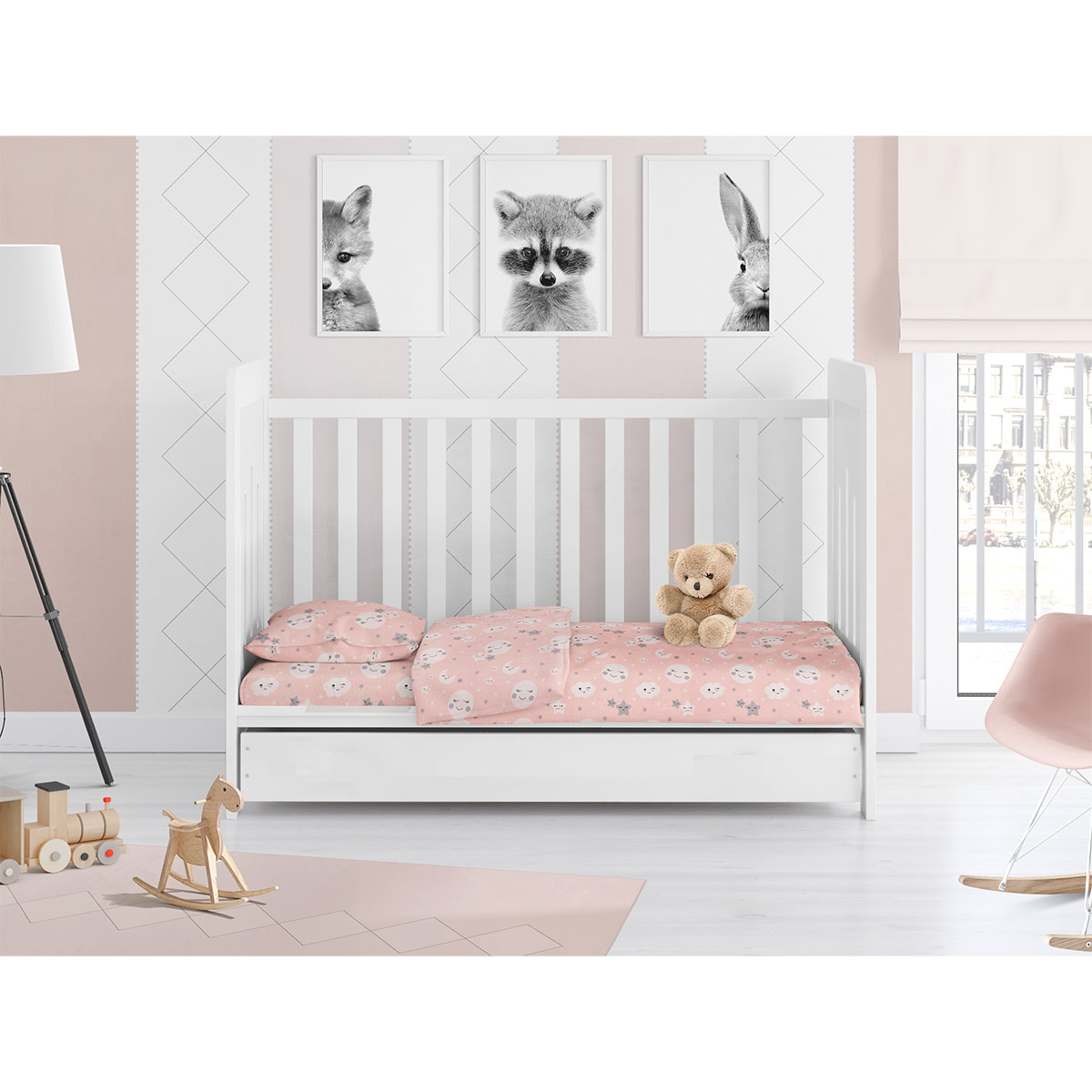 Σεντόνια Κούνιας (Σετ) Dimcol Smile 82 Coral Home Βρεφικά Προίκα Μωρού Spitishop