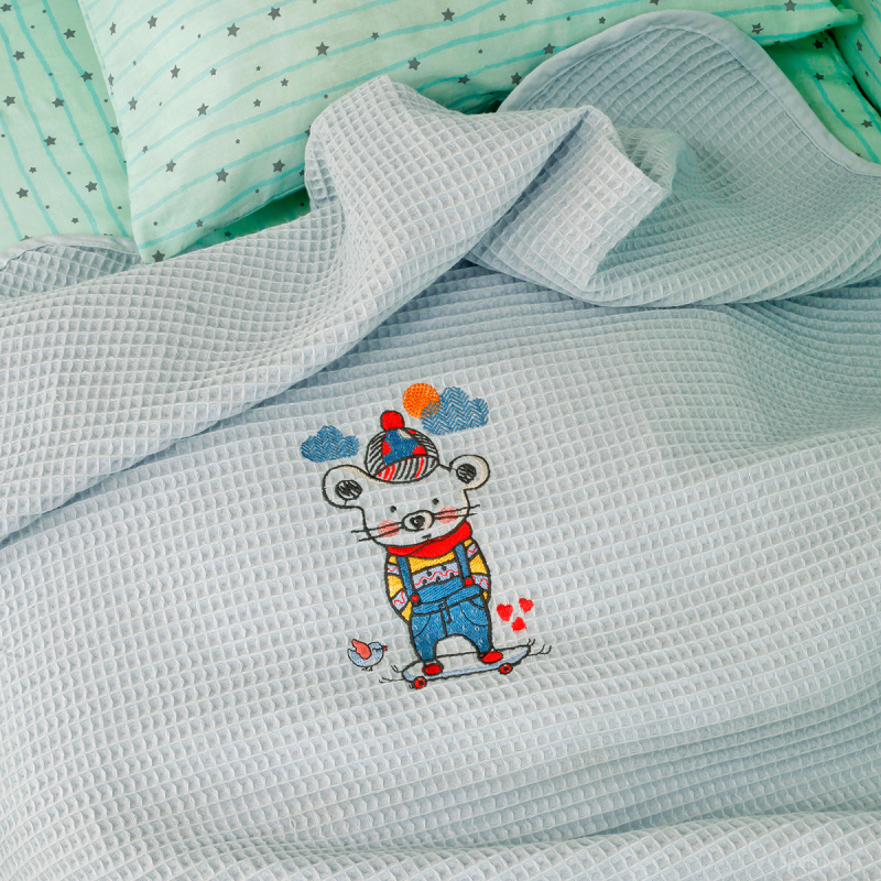 Κουβέρτα Πικέ Αγκαλιάς (80x110) Melinen Skater Ciel