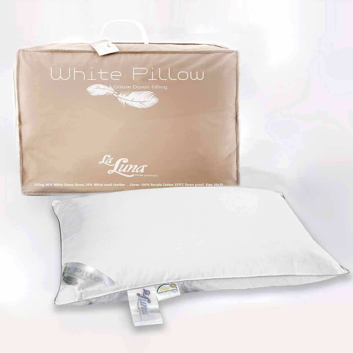Μαξιλάρι Πουπουλένιο Μαλακό (50×70) La Luna White Pillow 80/20