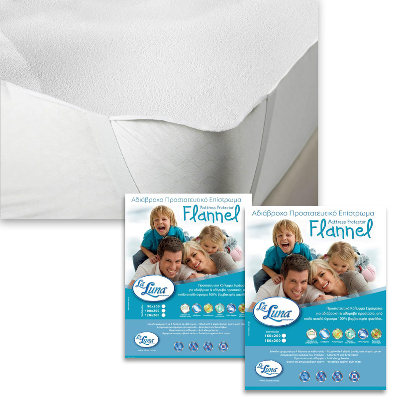 Κάλυμμα Στρώματος King Size (180x200) Αδιάβροχο La Luna Flannel 4 Λάστιχα