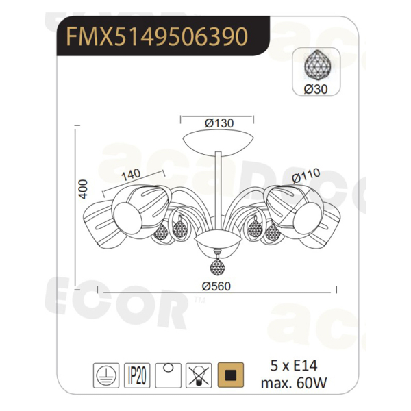 Φωτιστικό Οροφής Πολύφωτο Aca Cardinal FMX51495 Chrome/White