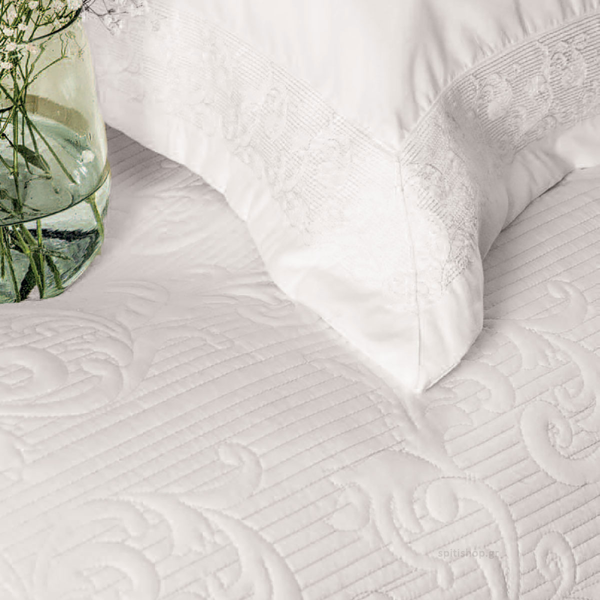 Νυφικό Κουβερλί (Σετ 235X250) Rythmos Krispa White Home Λευκά Είδη Μόδα Γάμου Νυφικά Spitishop