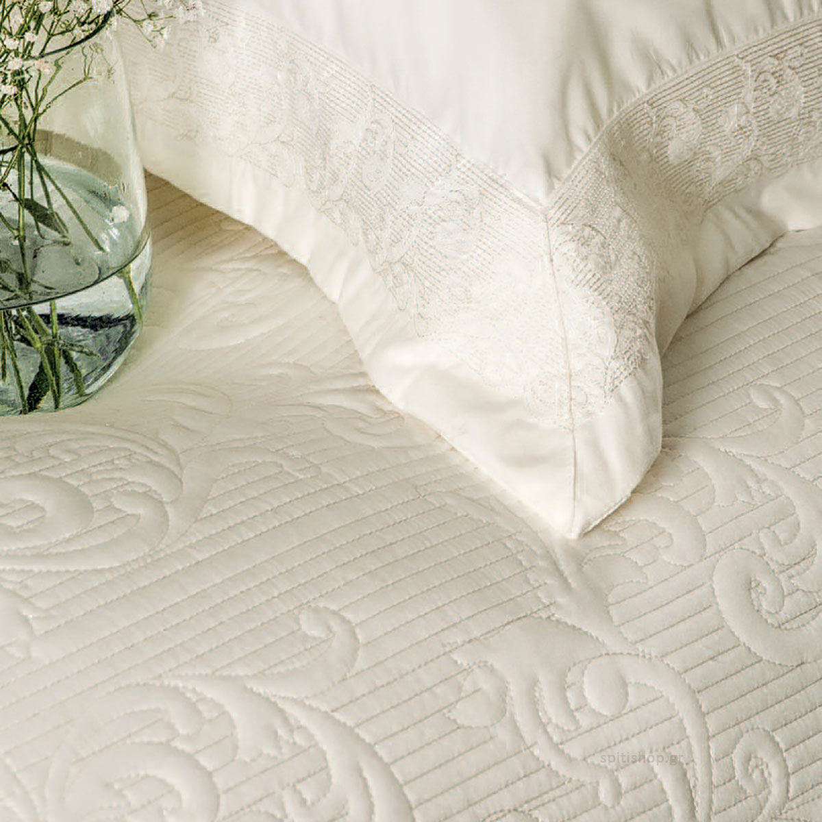 Νυφικό Κουβερλί (Σετ 235X250) Rythmos Krispa Ecru Home Λευκά Είδη Μόδα Γάμου Νυφικά Spitishop