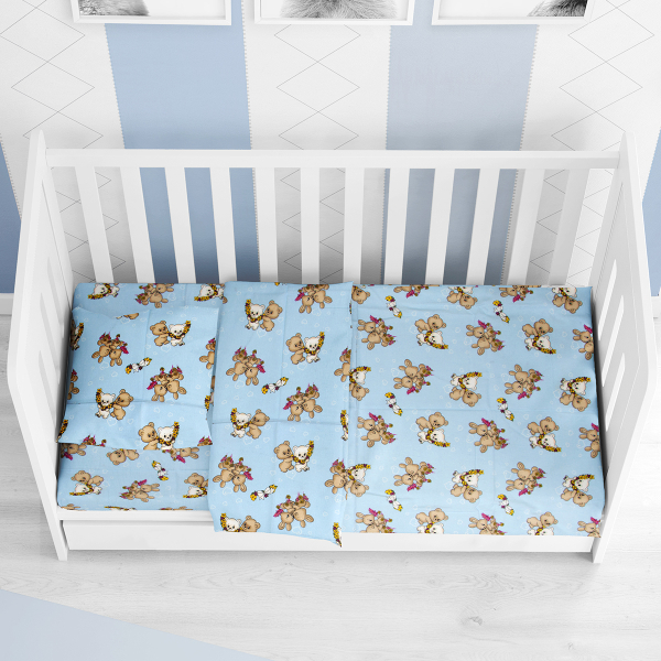 Φανελένιο Σεντόνι Λίκνου Επίπεδο (80x110) Dimcol Little Brothers 147 Sky Blue