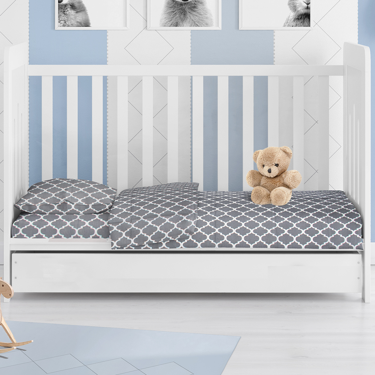 Σεντόνια Κούνιας (Σετ) Dimcol Windows Grey 135 Home Βρεφικά Προίκα Μωρού Spitishop