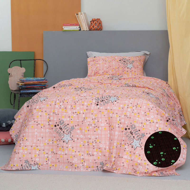 Φωσφοριζέ Πάπλωμα Μονό (160x240) Palamaiki Cluster Pink