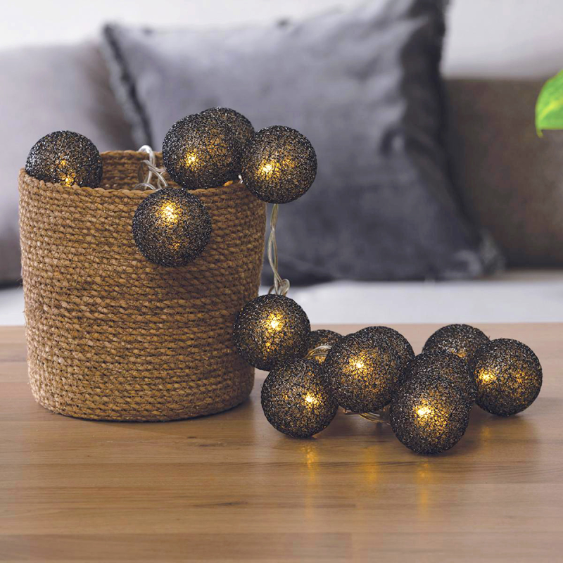 Διακοσμητική Γιρλάντα Ρεύματος Με 20 LED Φωτάκια A-S Black Glitter 147931N