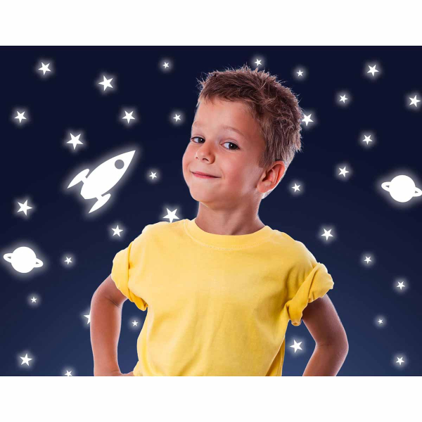 Παιδικά Φωσφοριζέ Αυτοκόλλητα Τοίχου Ango Rocket & Stars 77226