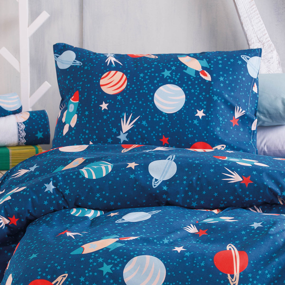 Κουβερλί Μονό (Σετ 160X240) Rythmos Kids Space Odyssey Home Παιδικά Λευκά Είδη Spitishop