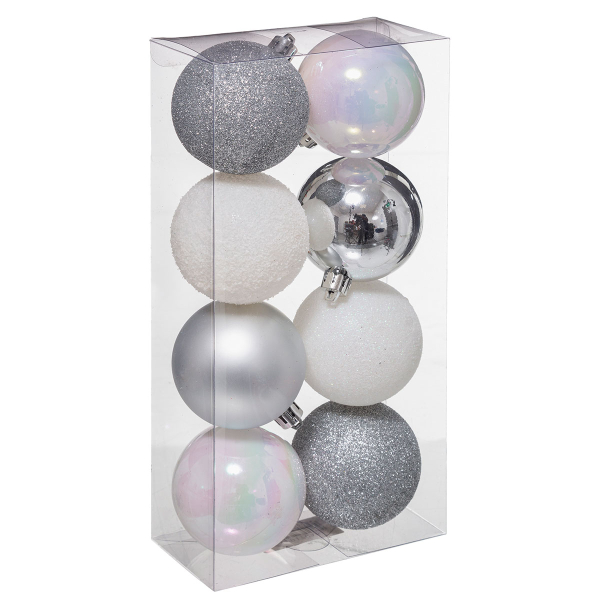 Χριστουγεννιάτικα Στολίδια (Σετ 8τμχ) A-S Xmas Balls Silver/White 129170AB