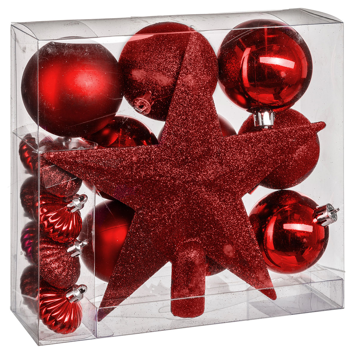 Εικόνα από Χριστουγεννιάτικα Στολίδια Με Κορυφή (Σετ 18τμχ) A-S Deco Kit Red 113044RG