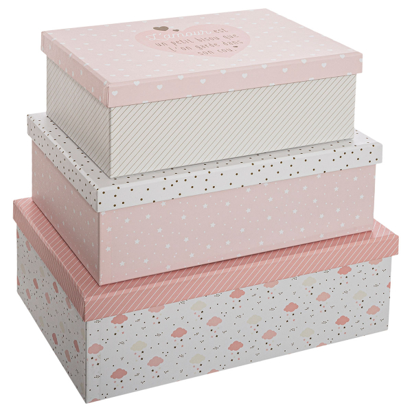 Κουτιά Αποθήκευσης (Σετ 3τμχ) A-S Pink Carton Boxes 174037A