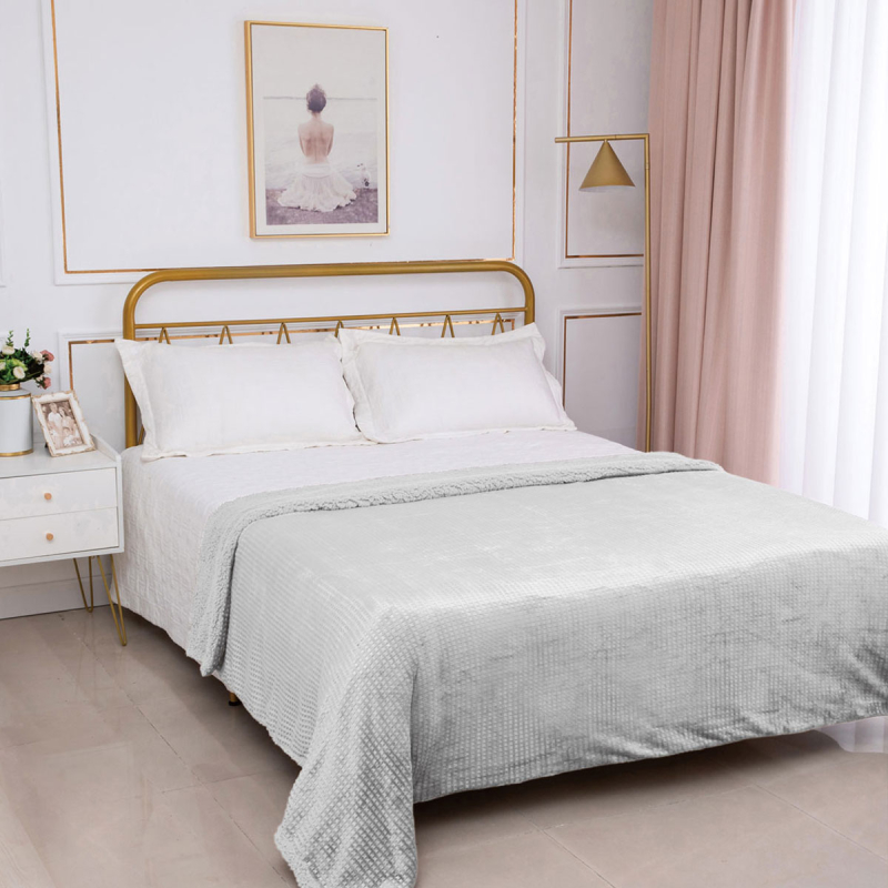 Κουβέρτα Fleece Υπέρδιπλη Με Γουνάκι (220x240) Silk Fashion Damask Light Grey