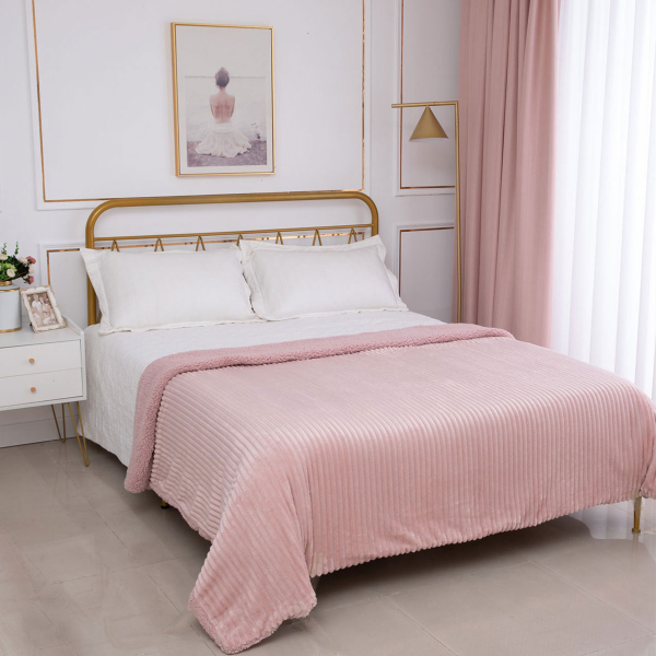 Κουβέρτα Fleece Μονή (170x220) Με Γουνάκι Silk Fashion Κοτλέ Ροζ