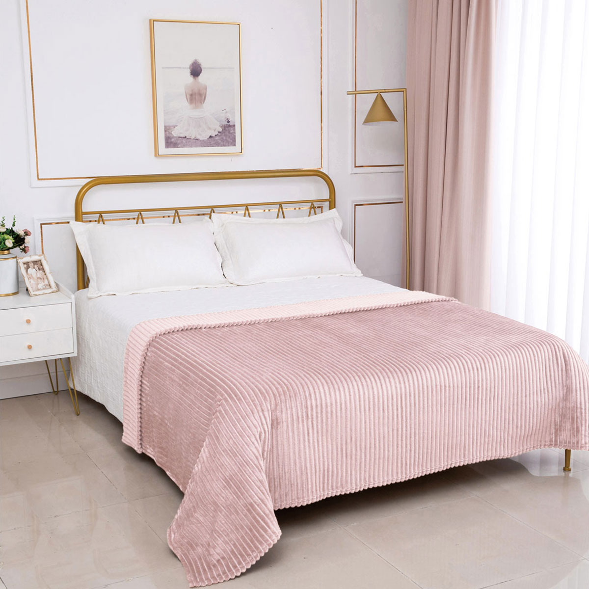 Κουβέρτα Fleece Μονή Fashion Κοτλέ Ροζ