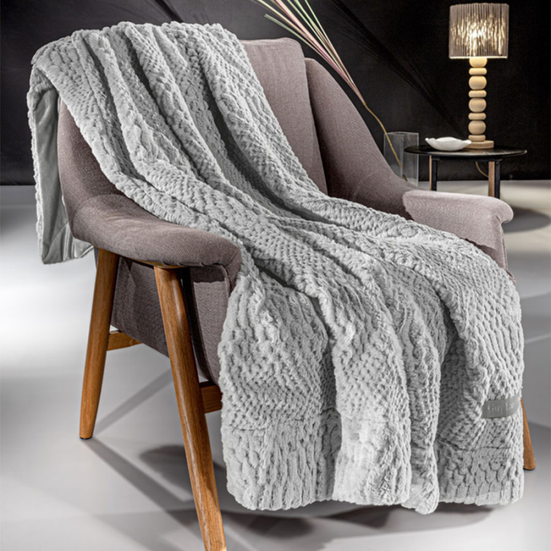 Γούνινο Ριχτάρι Τετραθέσιου Καναπέ (170x350) + Γούνινη Διακοσμητική Μαξιλαροθήκη Guy Laroche Crusty Silver